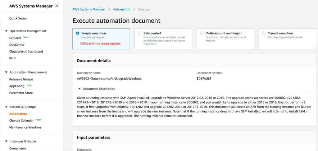 SSM Automation Document - Parâmetros 1
